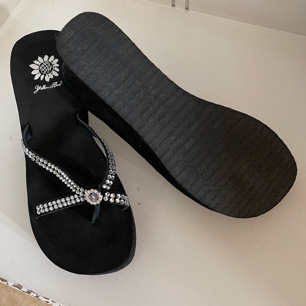 Women’s Yellow Box wedges with rhinestones